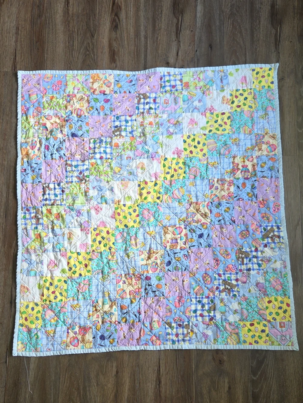 Handmade Pastel Patchwork  Baby Quilt Easter  Bunny Yellow Purple Blue